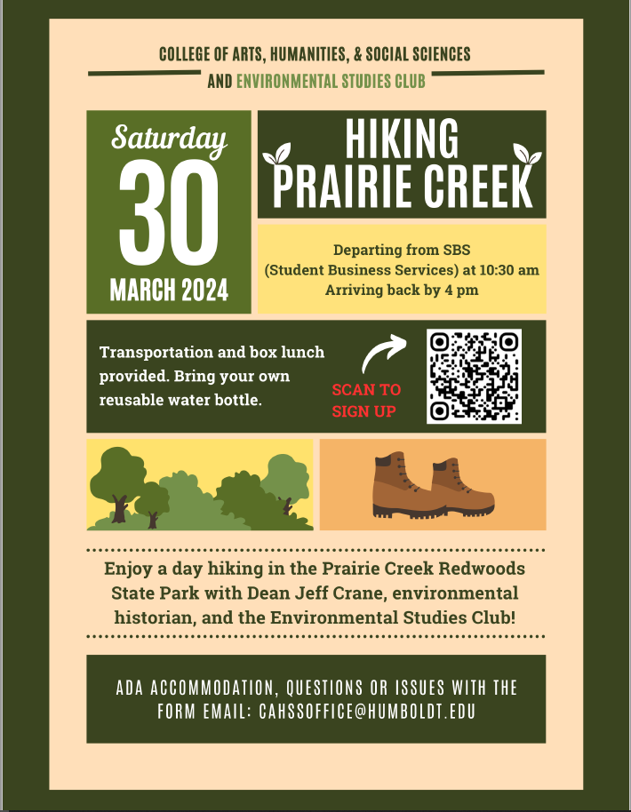 CAHSS and Environmental Studies Club Hike with the Dean Saturday March 30