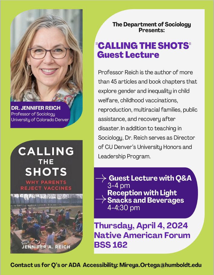Calling the Shots Guest Lecture Dr Jennifer Reich April 4 3:00 p.m.